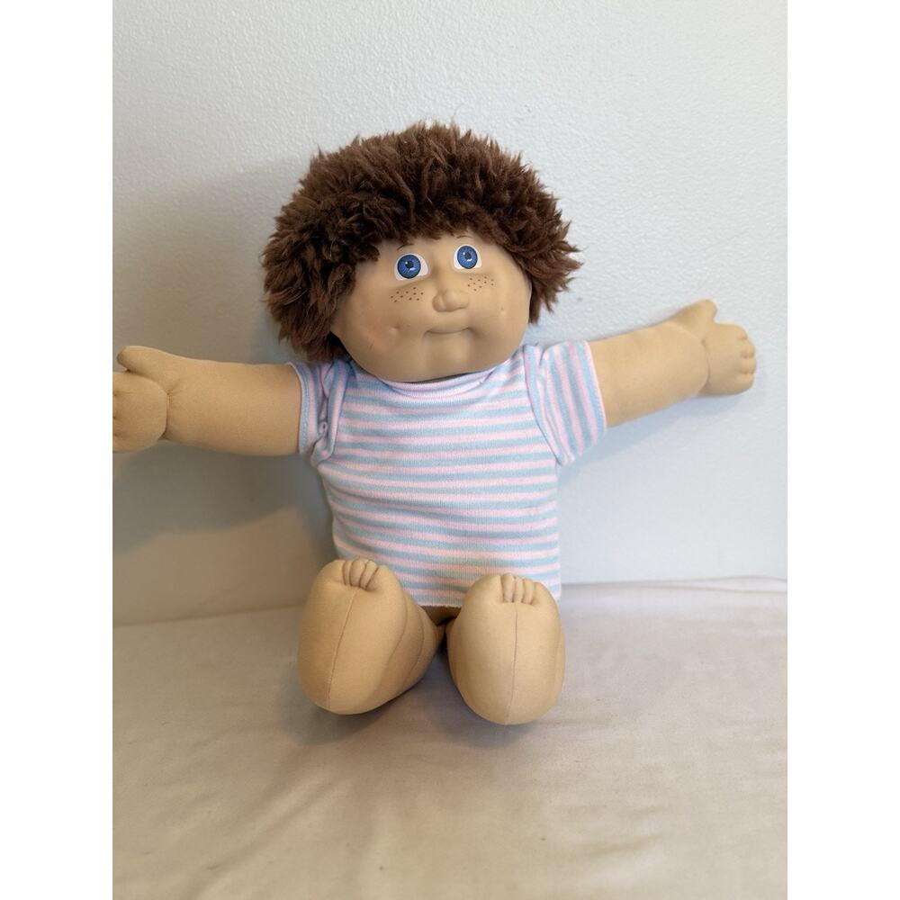 Vtg 1984 Cabbage Patch Kid, Freckles, Fuzz Brown Hair, Blue Eyes Dimples Jesmar